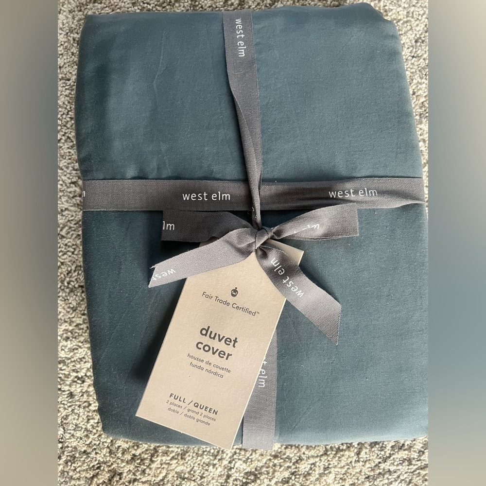 NEW West Elm Silky Tencel Full/Queen Duvet Cover in Stormy Blue